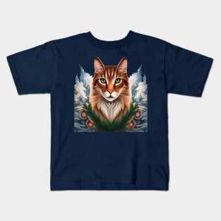 State Cat With White Pine Maine State Tattoo Art Kids T-Shirt